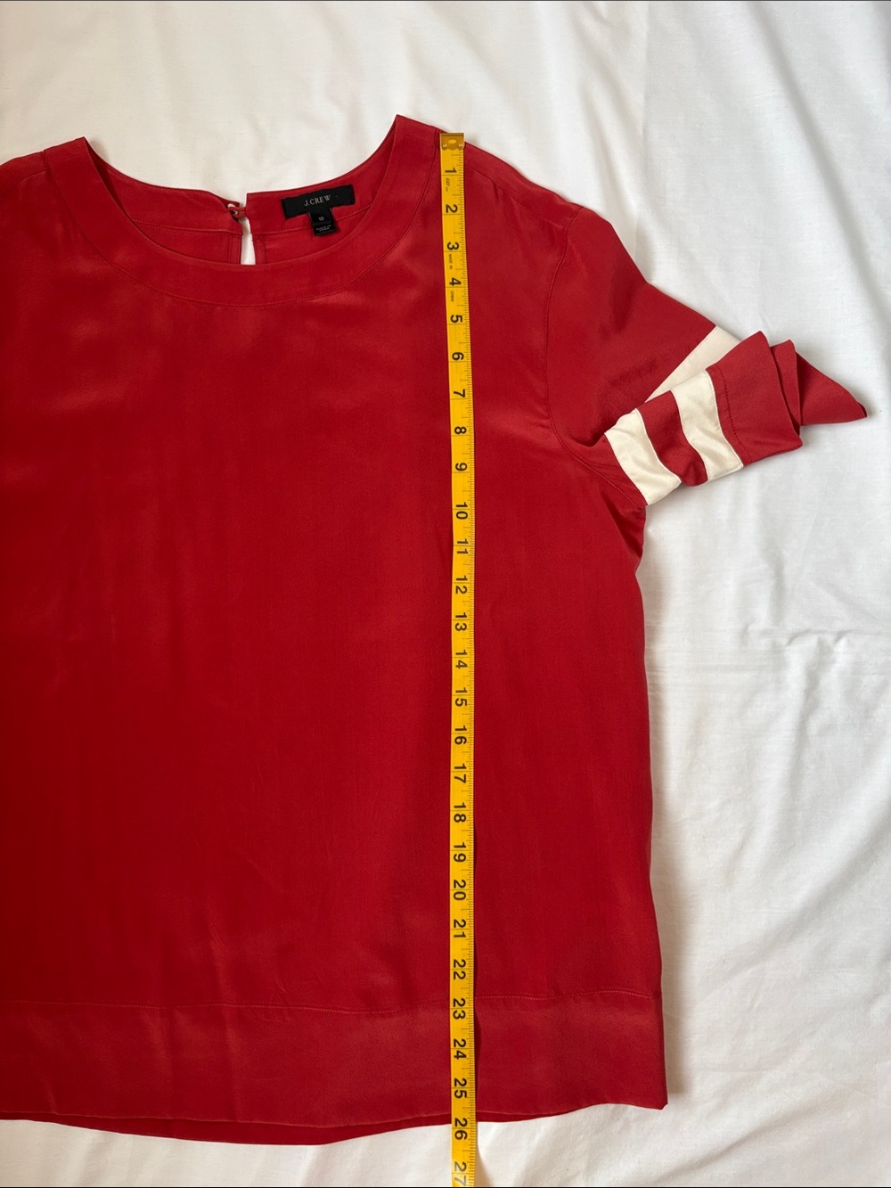 J Crew Hearthstone Rust 100% Silk Short Sleeve Varsity Stripe Tee Size 10 - Picture 7 of 7